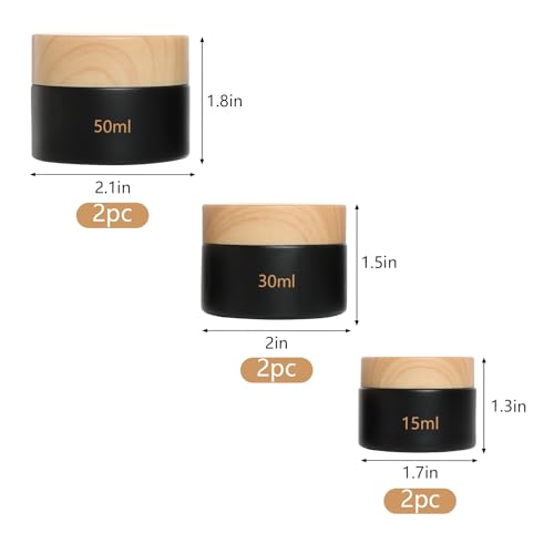 6Pc Glass Cosmetic Jars with Lids - Refillable 15ml 30ml 50ml