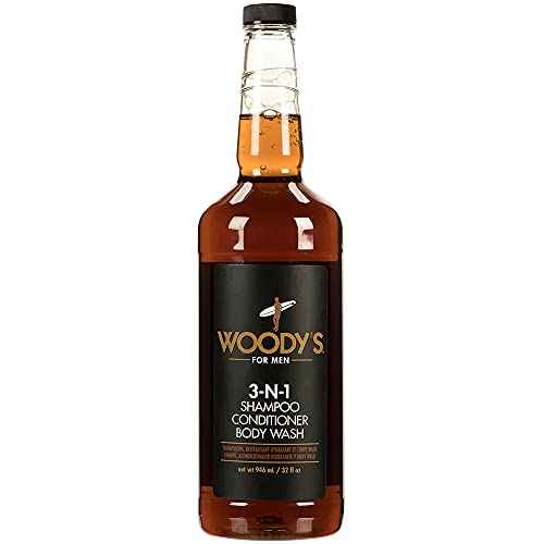Woody's Mens Body Wash 3 in 1 ? Shampoo, Conditioner, & Body Wash, All-in-One Cleanser, Refreshing & Hydrating with Natural Extracts - 32 fl oz
