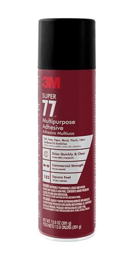 3M Super 77 Multipurpose Spray Adhesive, 7.3 oz., Provides Secure Bond In 15 Seconds, Dries Clear, Ideal For Plastic, Glass, Paper, Fabric, Wood, Foam, Cardboard, Fiberglass & More (77-10)