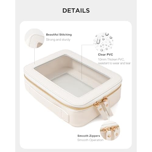 Clear Makeup Bag, Travel Cosmetic Organizer Case Waterproof Skincare Toiletry Bag with Zipper Portable Make Up Pouch Compact Car Organizer Bag for Essentials (Large White)