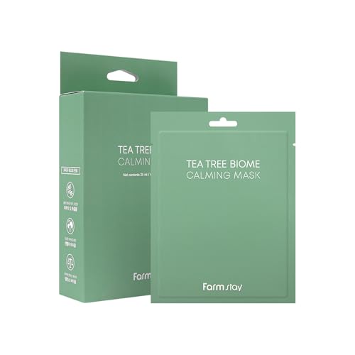 FARMSTAY TeaTree Biome Calming Mask -Daily Facial Gentle for Sensitive Skin, Korean Skin Care, Hydrating& Soothing, Acne Calming mask,100% cellulose, for Women,Men,Teenager,0.84 fl.oz.*10Sheets