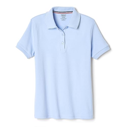 French Toast Little Girls' Toddler Short Sleeve Interlock Polo with Picot Collar, Light Blue, 4T