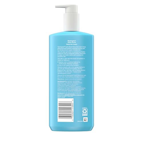 Neutrogena Hydro Boost Body Gel Cream,Hydrating Body Lotion with Hyaluronic Acid for Sensitive Skin,Fragrance-Free Hyaluronic Acid Moisturizer,16 oz,(Pack of 4)