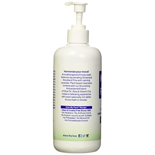 Kiss My Face Anti-Stress Woodland Pine & Ginseng Shower Gel - Rejuvenate Your Mood With Ginseng & Woodland Pine - Antioxidant Blend of Olive Oil, Aloe & Vitamin E - 16 fl oz Bottle (Pack of 2)
