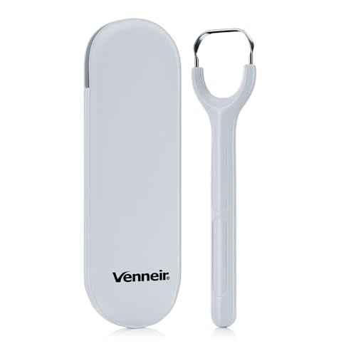 Venneir¢ç Tongue Scraper with Travel Case, Oral Glide Pro?Bad Breath Treatment, Medical-Grade Stainless Steel? for Adults & Kids. 100% Rustproof, Sleek & Effective Design (Slate White)