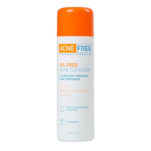 AcneFree Acne Free Oil-Free Cleanser, Benzoyl Peroxide 2.5% with Glycolic Acid to Prevent and Treat Breakouts Unscented, 8 Fl Oz