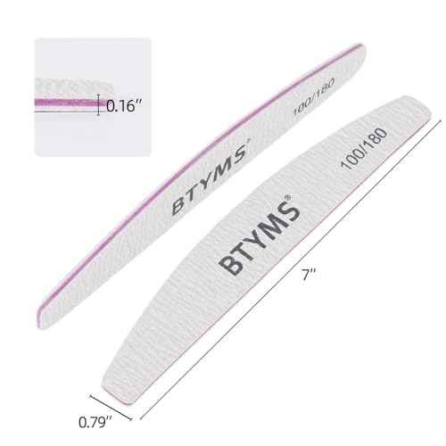 BTYMS 10Pcs 100/180 Grit Nail Files - Double-Sided Emery Boards for Acrylic, Gel & Natural Nails