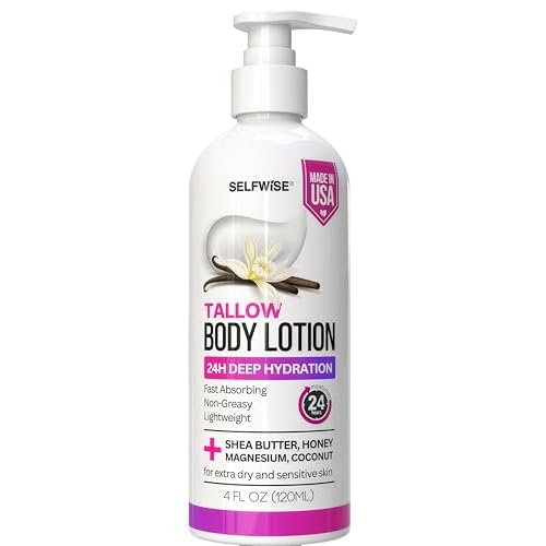 Beef Tallow Body Lotion with Magnesium & Shea Butter - Lightweight, Fast-Absorbing Body Cream with Avocado Oil & Vitamin E - Non-Greasy Moisturizer for Dry, Sensitive Skin - Daily Hydration, 4oz