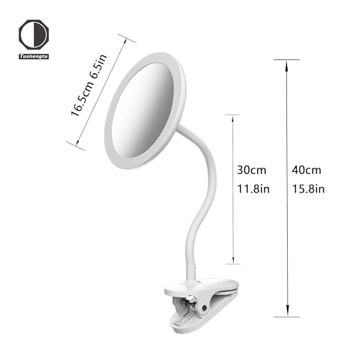 10X Magnifying Clip on Makeup Mirror Gooseneck, 6.5" Vanity Mirror with Light, 2000mAh USB Recharge 360¡Æ Rotating,Clip On Gooseneck Magnifying Vanity Mirror with Light,Travel Makeup Mirror (White 10X)