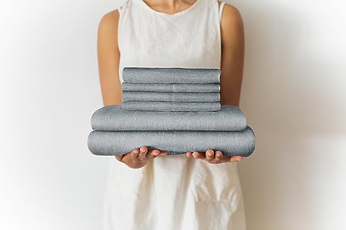 Twin 4 Piece Sheet Set - Breathable & Cooling Bed Sheets - Hotel Luxury Bed Sheets for Women, Men, Kids & Teens - Bedding w/ Deep Pockets & Easy Fit - Soft & Wrinkle Free - Twin Heathered Blue Sheets