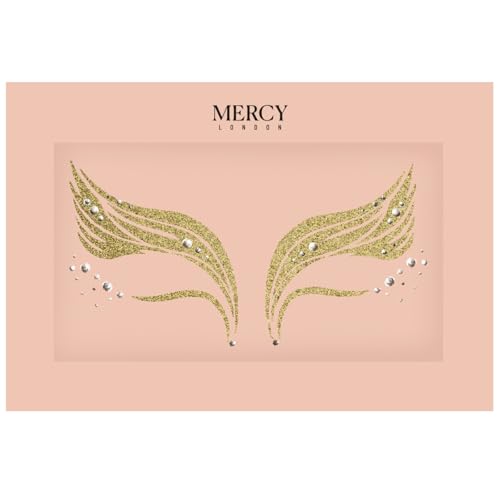 MERCY LONDON Gold Goddess Face Jewels Costume Accessories Face Gems Jewels All In One Headpiece Stick On Pixie