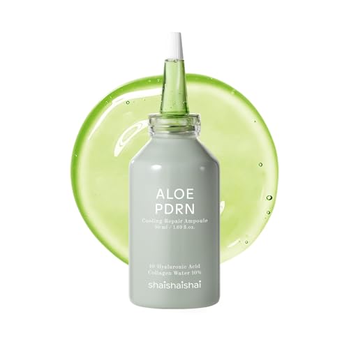 shaishaishai ALOE PDRN Cooling Repair Ampoule, 10% Vegan Collagen, 10 Types Hyaluronic Acid, Cooling Hydration & Soothing, Glow Serum, Korean Skincare, 1.69 Fl Oz