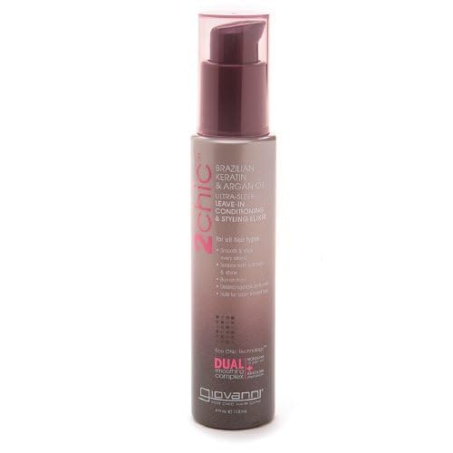 GIOVANNI 2chic Ultra-Sleek Leave-In Conditioning & Styling Elixir - Phyto-Keratin & Argan Oil, Anti-Frizz Formula, Coconut, Shea Butter, Pro-Vitamin B5, Color Safe, Paraben Free - 4 oz