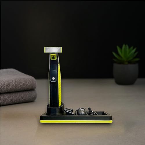 Shaver Stand compatible with Philips OneBlade Shaver Organizer, Black with Yellow Accent, Counter Storage Holder