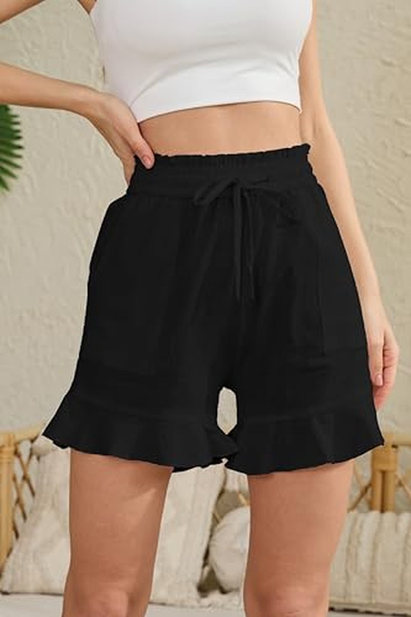 High-Waisted Women's Linen Shorts with Ruffle Detail