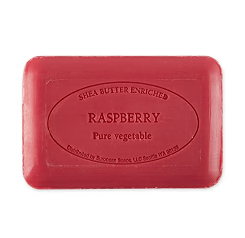 Pre de Provence Artisanal Soap Bar, Enriched with Organic Shea Butter, Natural French Skincare, Quad Milled for Rich Smooth Lather, Raspberry, 8.8 Ounce