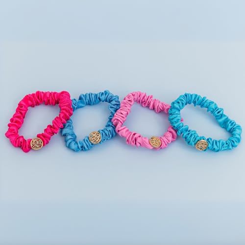 Lilly Pulitzer Satin Scrunchies, 4 Piece Scrunchie Set for Women, Cute Mini Hair Ties, Assorted (Assorted Solids)