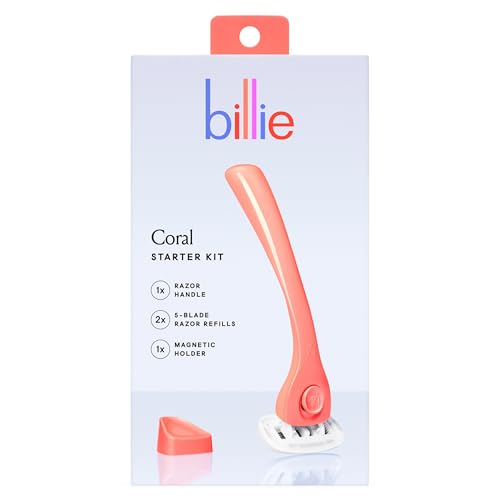Billie Women¡¯s Razor Kit, 1 Handle + 2 Blade Refills + Magnetic Holder, Coral