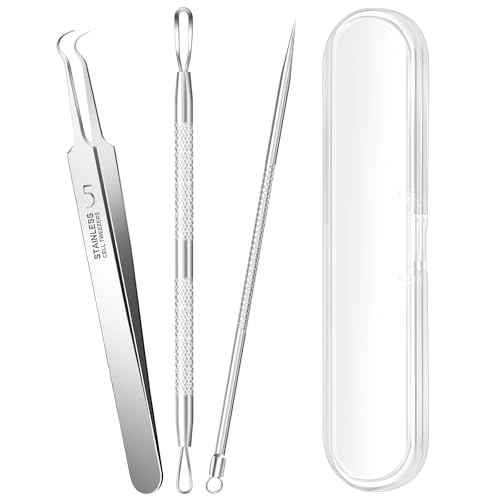 3PCS Pimple Extractor Acne Treatment Tool Professional Stainless Blackhead Comedone Removal Popper Tool for Face Nose Blackhead Extractor Tool (Silver)
