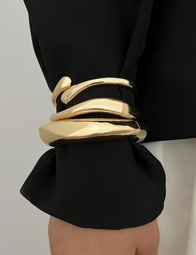 14k Gold Plated Chunky Bangle Bracelets Set for Women
