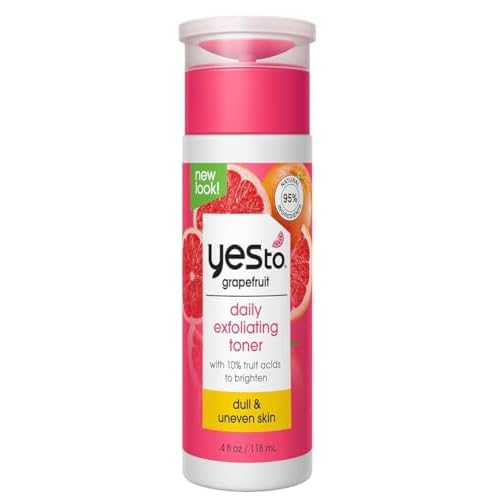 Yes To Grapefruit Daily Exfoliating Toner, Brightening Formula To Retexturize & Brighten Your Skin, With AHAs, BHAs, Vitamin C, & Antioxidants, Natural, Vegan & Cruelty Free, 4 Fl Oz