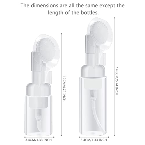 Pwsap 2 Pcs Pump Dispenser, 1oz/2oz (30/60 ml) Soap Foaming Bottle Mousse Foam Bottle Facial Cleanser Pump Dispenser with Silicone Foam Massage Clean Brush Head, Suitable for Face Wash Foaming