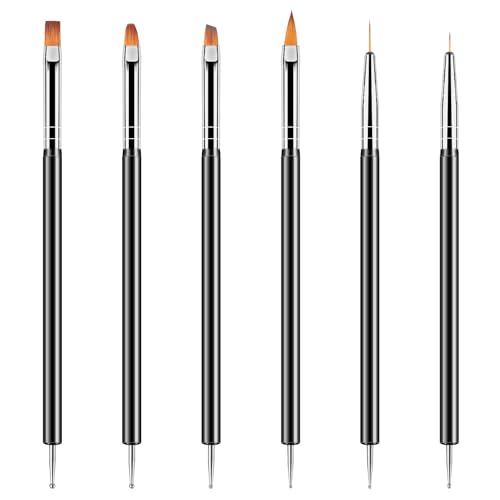 Artdone Nail Art Dotting Tools Set - Black Double-Ended Brushes Kit for Gel Polish