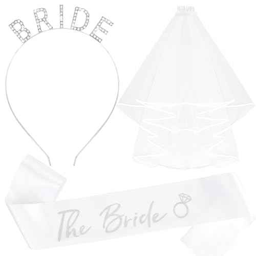 Bride Headband and Sash Veil for Bachelorette Party Tiara Veil for Wedding Bridal Shower Hairband With Veil Bridal Sash Wedding Headpiece for Bride