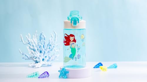 Zak Designs Sage Disney Princess Kids Water Bottle For School or Travel, 16oz Durable Plastic Water Bottle With Straw, Handle, and Leak-Proof, Pop-Up Spout Cover (Ariel & Jasmine)