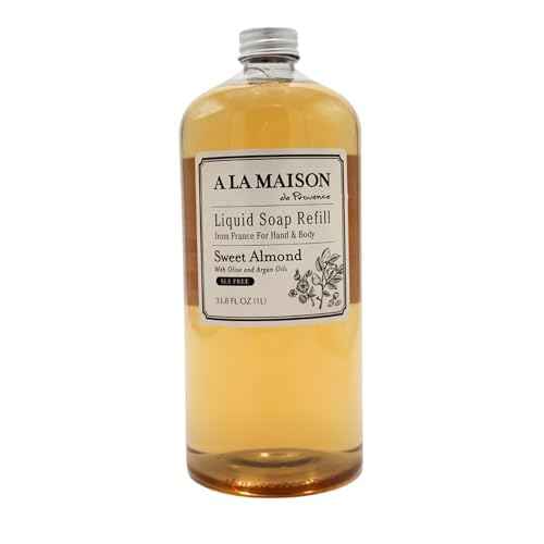 A LA MAISON Sweet Almond Natural Hand Wash Made with Essential Oils - Biodegradable, Plant-Based, Vegan, Cruelty-Free (33.8 Fl Oz Refill, 1 Pack)
