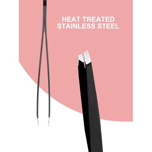 3 PCS Stainless Steel Slant Tweezers for Eyebrows - Precision Tool for Women and Men, Ideal for Brow, Facial Hair, and Ingrown Hair Removal, 3 Pack Black