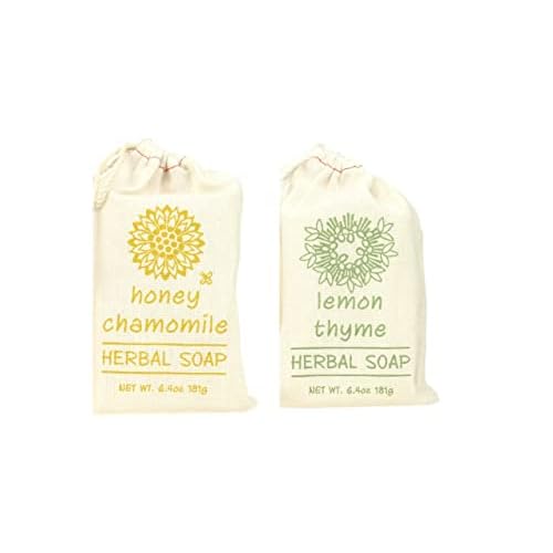 Greenwich Bay Trading- 2 Pack Honey Chamomile & Lemon Thyme Herbal Soaps- Enriched with Shea Butter, Virgin Olive Oil and Infused with Fresh Botanical Scents- 6.4 Oz Bars