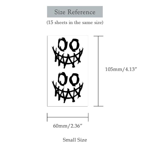 15 Sheets Waterproof Temporary Tattoo Stickers Tiny Cute Halloween Skull Whale Eye Bone Face Words Sun Moon Totem Arm Hand Pattern Perfect for Parties, Events and More