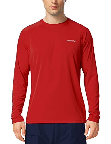 BALEAF Men's Sun Protection Shirts UV SPF T-Shirts UPF 50+ Long Sleeve Rash Guard Fishing Running Quick Dry Tomato Size S