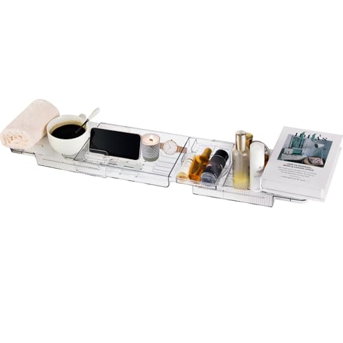 Expandable Bath Caddy Tray, Anti-Slip Acrylic Organizer Fits Tubs to 31.7"