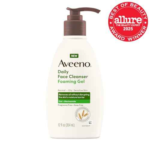 Aveeno Daily Foaming Gel Facial Cleanser, Fragrance Free, 12 fl. oz