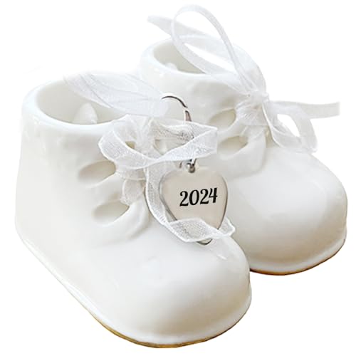 2024 Baby Shoe Christmas Ornament - White Personalized Baby Booties Ornament - Baby Shoe Ornament - Baby First Christmas, Birth, Baby Shower, Birthday, New Parents Gift Baby Girl and Boy