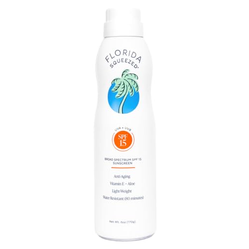Florida Squeezed SPF 15 Sunscreen Water Resistant Spray|6oz|Vegan and Hawaii 104 Reef Act Compliant (Octinoxate & Oxybenzone Free) Broad Spectrum Moisturizing Sunscreen. Paraben & Phthalate Free.