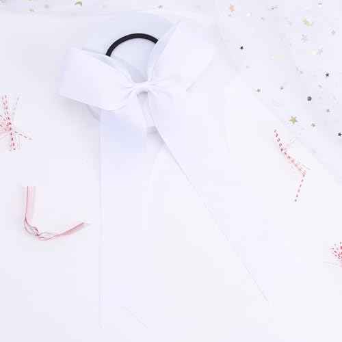 OAOLEER 16pcs Cheer Hair Bows for Cheerleader, College Style Long Tail Skinny Cheer Bow Elastic Hair Tie Bows for Teens Girls Softball Competition Sports Cheerleaders (White)