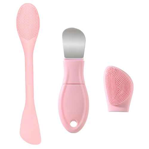 Silicone Face Scrubber Mask Applicator for Nourishing, Pore Deep Cleaning, Blackhead Remover & Exfoliator -No-Slip Long Handle, Gentle Face Massage,Daily Skin Care Tool for Women & Men (Pink)
