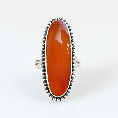 Natural Carnelian Gemstone Ring 925 Sterling Silver Handmade Long Oval Gemstone Ring For Women Designer Wedding Gift Ring Orange Carnelian Jewelry By NKG