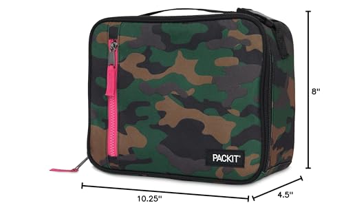 PackIt Freezable Classic Lunch Box, Camo Hot Pink, Built with EcoFreeze Technology, Collapsible, Reusable, Zip Closure With Zip Front Pocket and Buckle Handle, Designed for Lunches