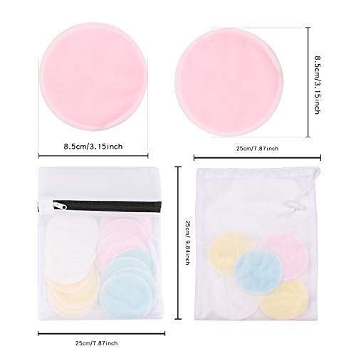 Reusable Bamboo Cotton Makeup Remover Pads - 16 Pack with 2 Storage Bags
