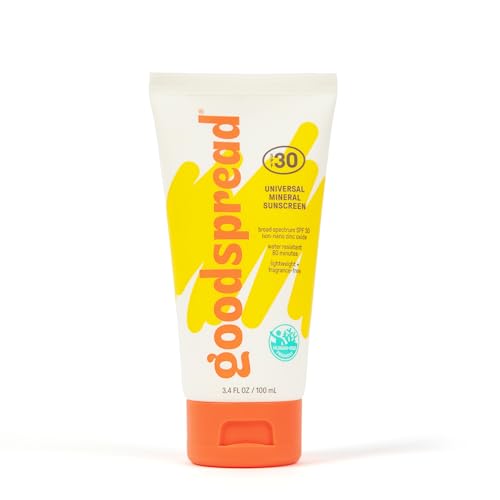 Goodspread Universal Mineral Sunscreen SPF 30 with Zinc Oxide | Reef Safe Hawaii Act 104 Compliant | Broad Spectrum Body + Face Lotion | Hydrating + Rubs in Clear | Vegan + Cruelty Free (3.4 fl. oz.)