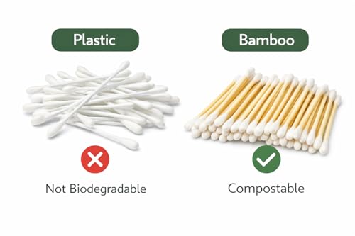 MAHITOI Eco Bamboo Cotton Swabs - 500 Biodegradable Double Tipped