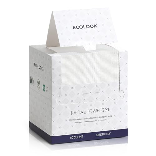 ECOLOOK Disposable Face Towel XL-60 Count Upgraded Thick Facial Towels, Ultra Soft Clean Face Towels Disposable, 10"x12" & 90 GSM, Ideal for Sensitive Skin?-1 PACK