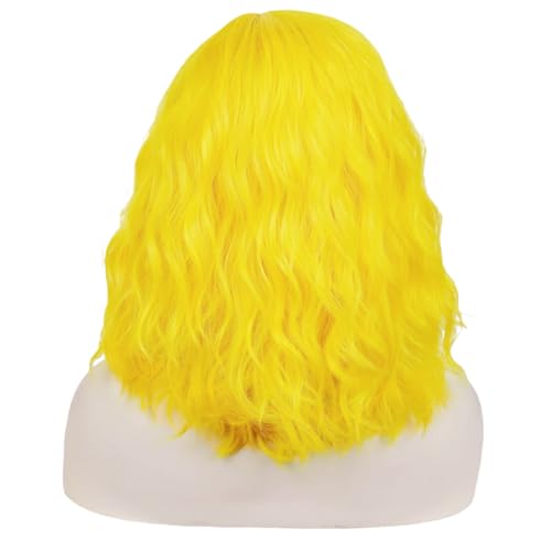 Yellow Short Bob Wig for Women - Heat-Resistant Curly/Casual Anime Cosplay Wig