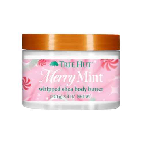 Tree Hut Merry Mint Whipped Shea Body Butter, Long-Lasting Hydration for Soft, Smooth Skin, Nourishing Essential Body Care, Lightweight Moisturizer, Holiday Gift & Stocking Stuffer, 8.4 fl oz