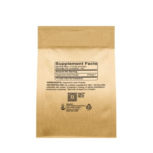 PURE ORIGINAL INGREDIENTS Hyaluronic Acid (1oz) Water Soluble, High Molecular Weight