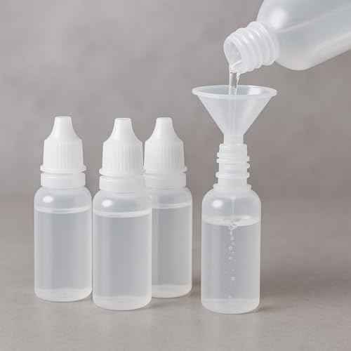 5 PCS (4 Bottles + 1 Funnel) 15ml (0.5oz) Small Plastic Dropper Bottles - Empty, White Eye Liquid Dropper Bottles, Squeezable & Portable Travel Containers for Eye Drops, Refillable with Cap and Plug